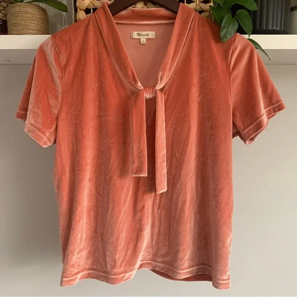 • [Madewell] Velvet Tie Neck Top • - Picture 2 of 10